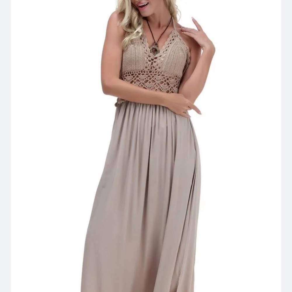 Lilbetter Beach Crochet Halter Maxi Dress